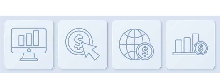 set line monitor with graph chart earth globe vector image
