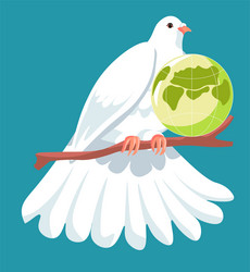 Dove on branch with globe peace and calmness vector