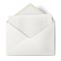 Opened envelope with lined sheet of paper inside vector