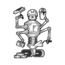 robot builder sketch engraving vector image