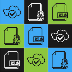 set line cloud with check mark xls file document vector image