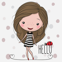 Cartoon girl in a striped dress vector