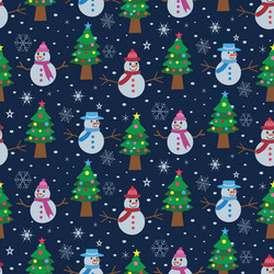 snowman and christmas trees seamless pattern vector