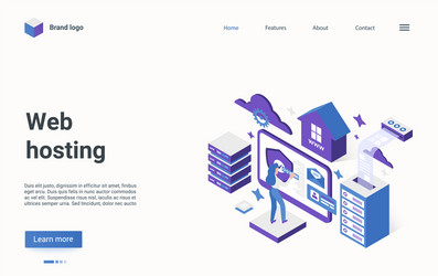 Web hosting technology isometric landing page vector