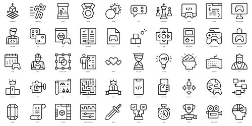 set of thin line game development icons vector