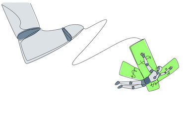 single one line drawing robot flying using vector image