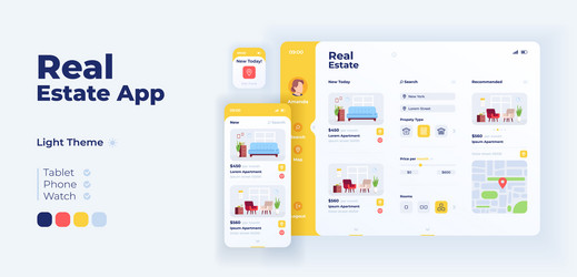 Real estate app screen adaptive design template vector
