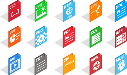 Files type icon set isometric style vector