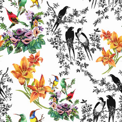 Watercolor Floral Birds Pattern Vector Image