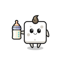 baby sugar cube cartoon character with milk bottle vector