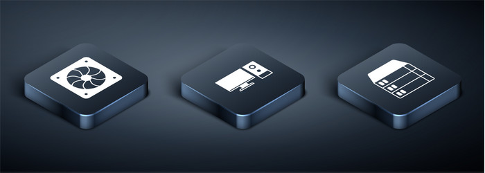 Set isometric computer cooler server data web vector
