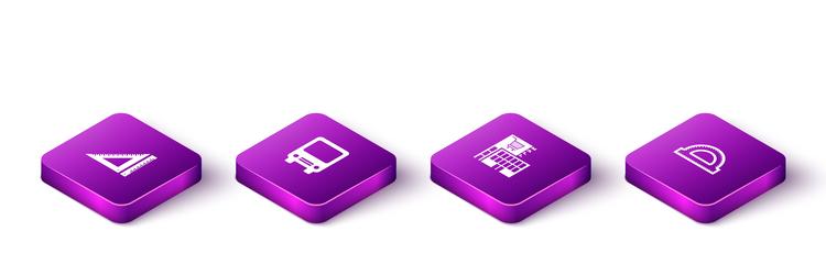 set isometric triangular ruler bus mall vector image