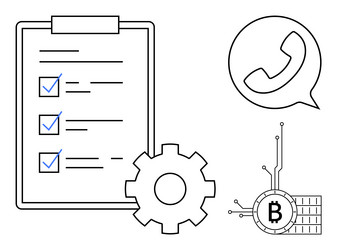 task checklist with gear call icon and bitcoin vector image