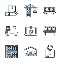 logistic and delivery line icons linear set vector image