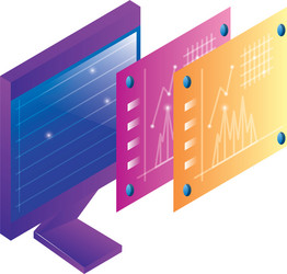 Desktop computer with statistics webpage templates vector