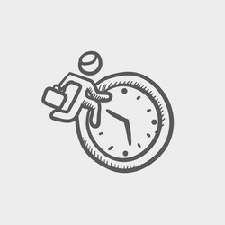 man running in time sketch icon vector