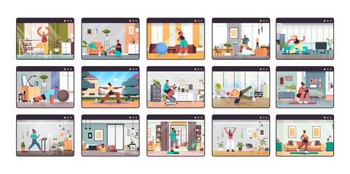 set people in web browser windows working out vector image