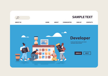 mix race web developers testing new app features vector image