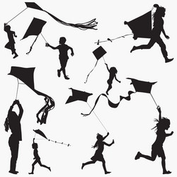 Silhouette Kites in Sky Vector Image