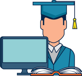 Student graduation with computer and book vector