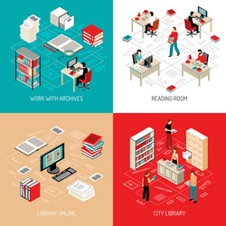 Document archive library 4 isometric icons vector