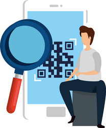 man and smartphone device with scan code qr vector image