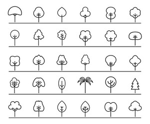 set outline tree icon vector