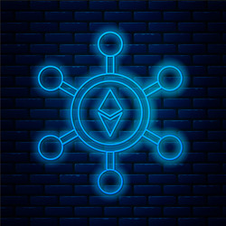Glowing neon line blockchain technology ethereum vector