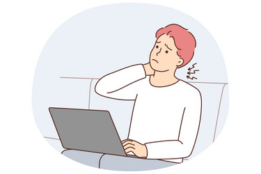 man work on laptop suffer from backache vector