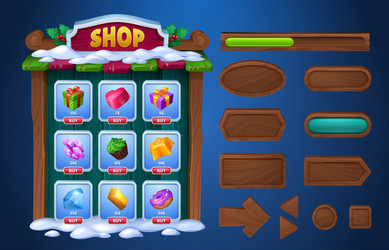 game ui menu boards buttons and shop design vector image