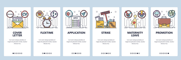 Mobile app onboarding screens job application cv vector