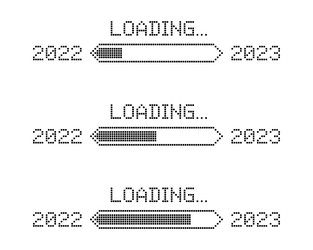 Set of pixelated progress bar showing loading vector