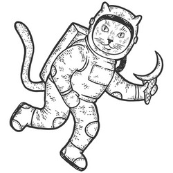 Cat is an astronaut in spacesuit and holds ice vector