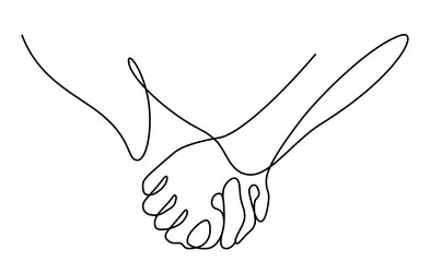 Continuous line drawing of hands together holding vector