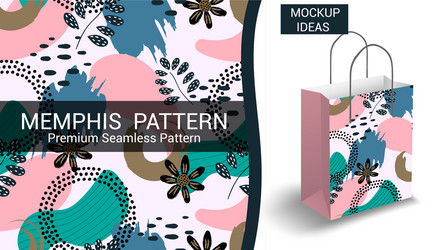 Memphis abstract floral seamless pattern vector