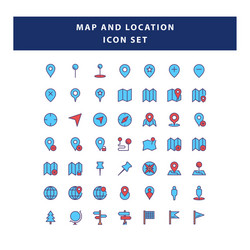 Set map and navigation icon with filled vector