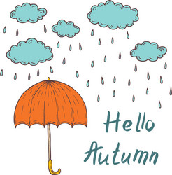 Autumn postcard with umbrella clouds vector