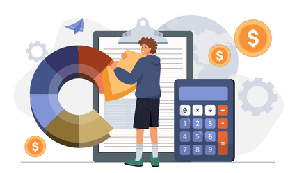 man analyzing financial data with pie chart vector image