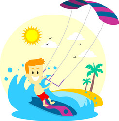 Man enjoying kitesurfing vector