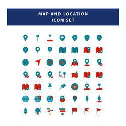 Set map and navigation icon with flat style vector