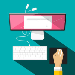 computer with keyboard hand and mouse vector image