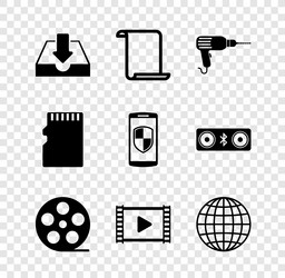 Set download inbox paper scroll drill machine vector