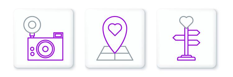 Set line signpost with heart photo camera and map vector