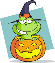 Cartoon Frog in Pumpkin Hat vector