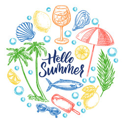 hello summer calligraphy with vacation hand drawn Vector Image