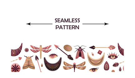 horizontal seamless pattern with boho elements vector image