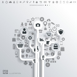 icon tree flat abstract background with web icons vector image