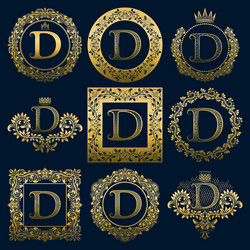 Vintage D Monogram Set - Heraldic Style Vector Image