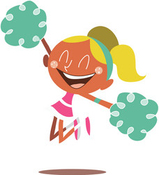 blond cheerleader jumping and cheering vector