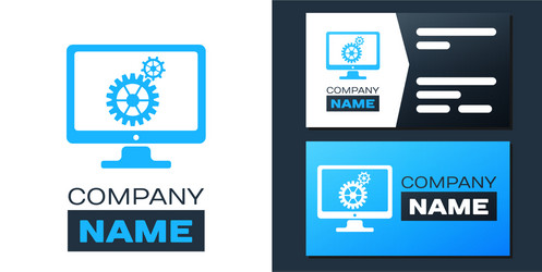 Logotype computer monitor and gears icon isolated vector